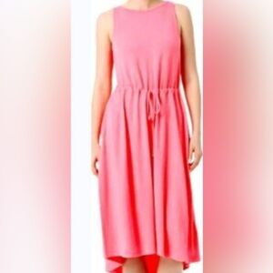 The Limited Signature French Terry Midi Dress Drawstring Hi-Low Hem Coral- Large